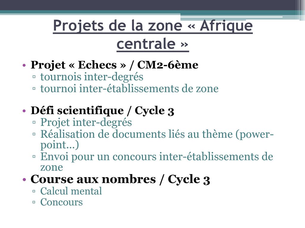 Projets de la zone « Afrique centrale »