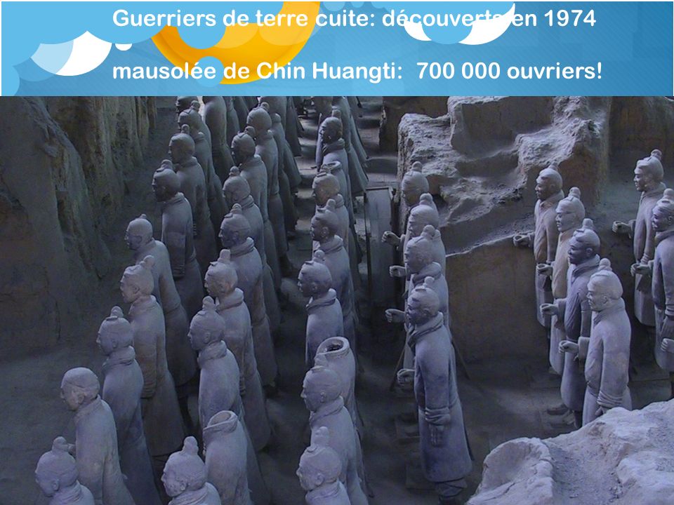 Guerriers de terre cuite: découverts en 1974 mausolée de Chin Huangti: ouvriers!
