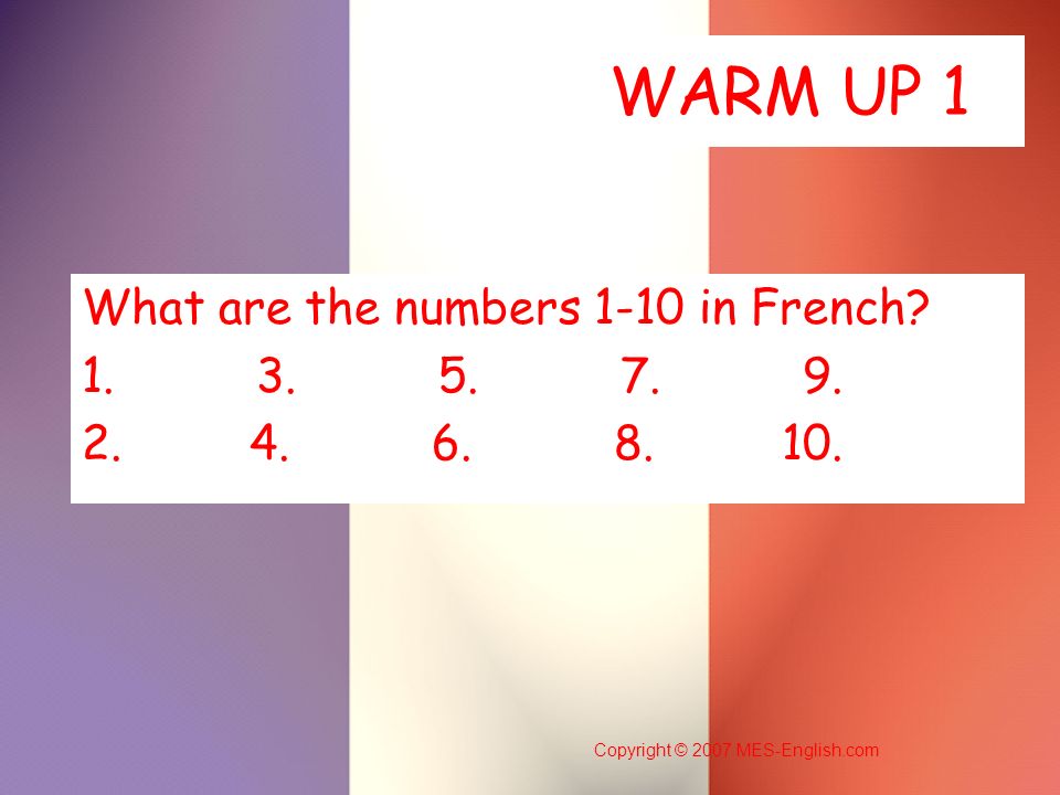 What are the numbers 1-10 in French