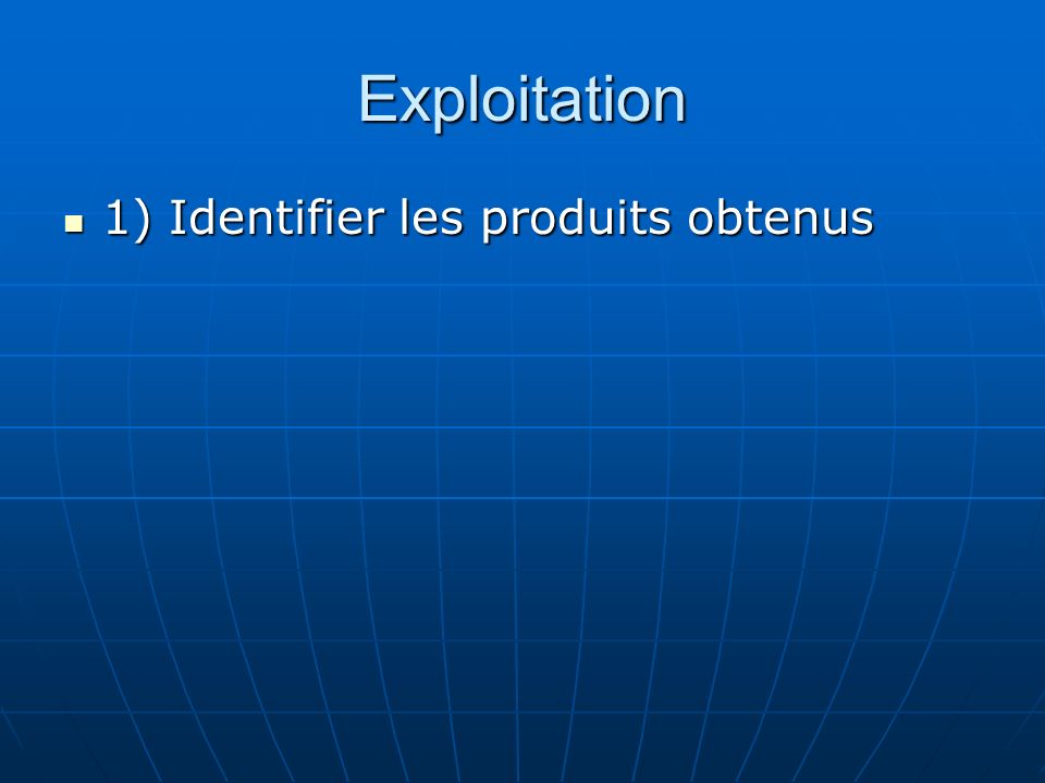 Exploitation 1) Identifier les produits obtenus
