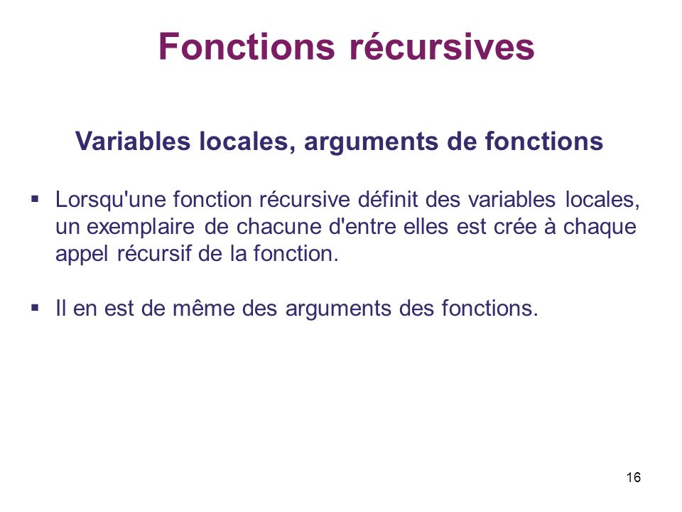 Variables locales, arguments de fonctions