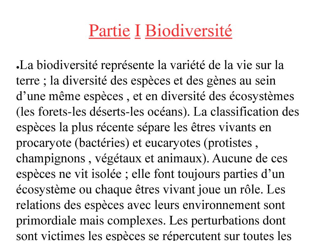 Partie I Biodiversité