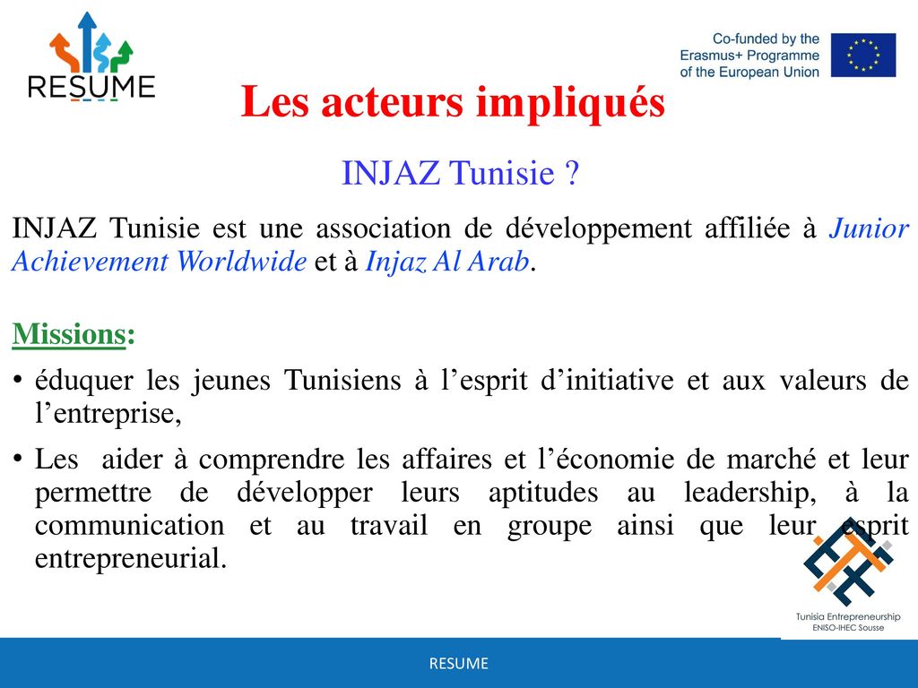 Les acteurs impliqués INJAZ Tunisie