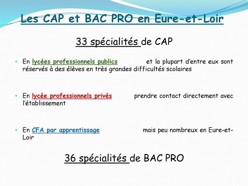 Les CAP et BAC PRO en Eure-et-Loir