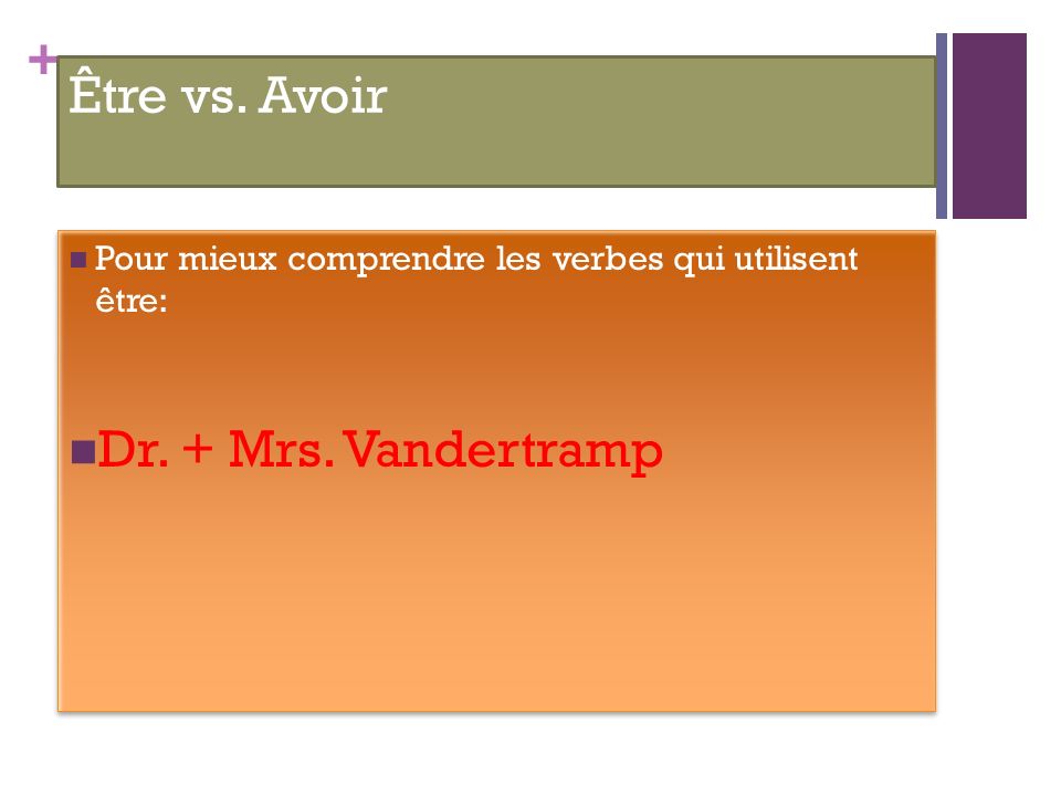 Être vs. Avoir Dr. + Mrs. Vandertramp