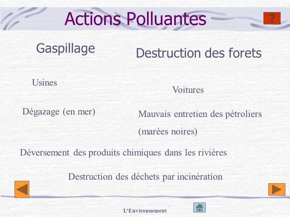 Actions Polluantes Gaspillage Destruction des forets Usines Voitures