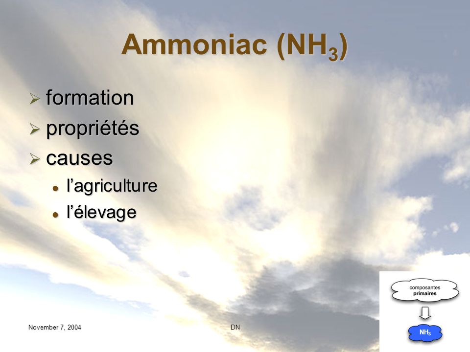 Ammoniac (NH3) formation propriétés causes l’agriculture l’élevage