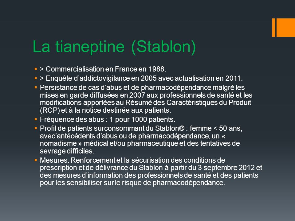 La tianeptine (Stablon)
