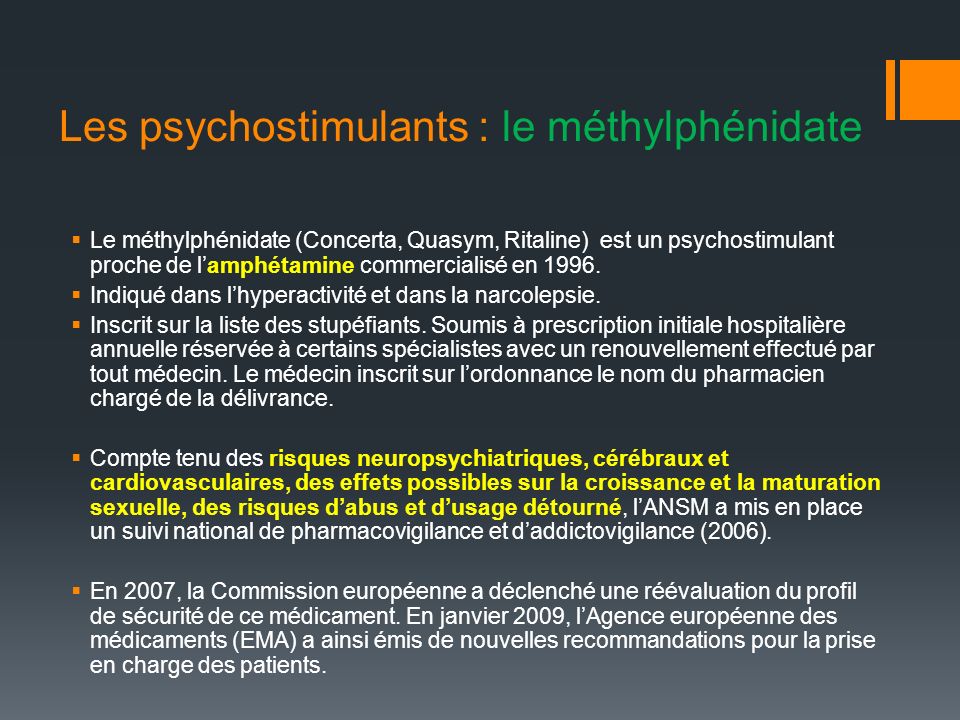 Les psychostimulants : le méthylphénidate