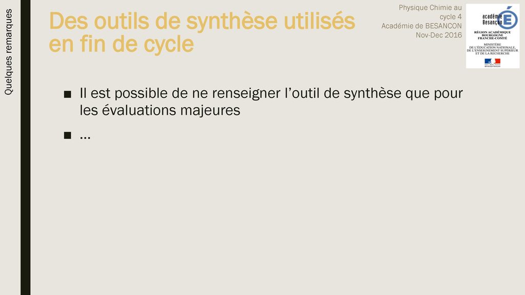 Des outils de synthèse utilisés en fin de cycle