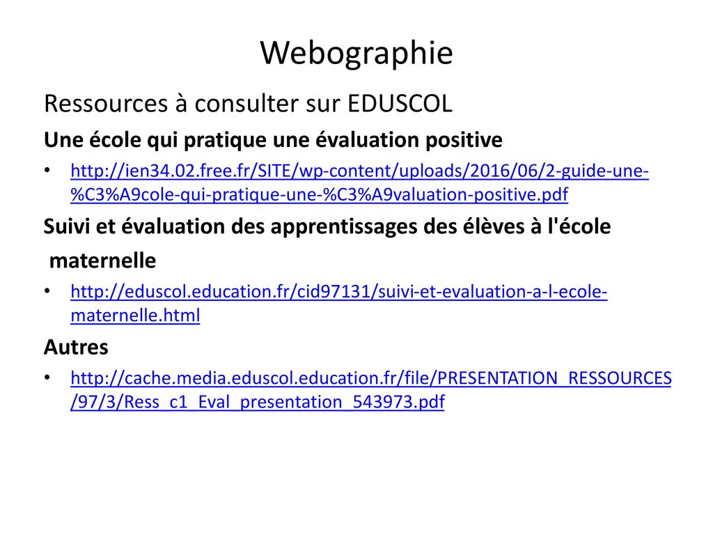 Webographie Ressources à consulter sur EDUSCOL