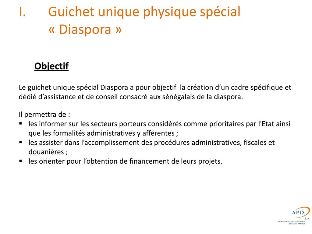 Guichet unique physique spécial « Diaspora »