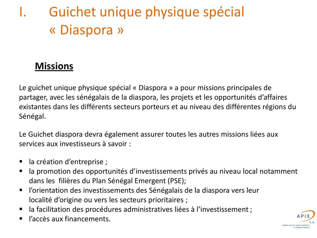 Guichet unique physique spécial « Diaspora »
