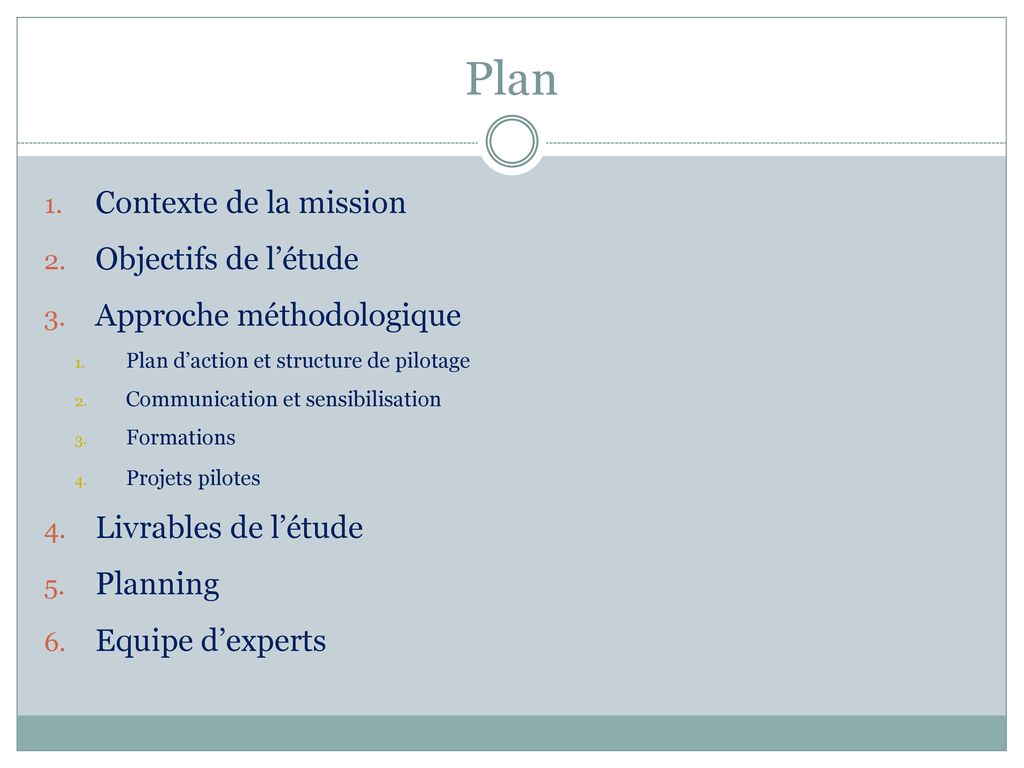 Plan Contexte de la mission Objectifs de l’étude