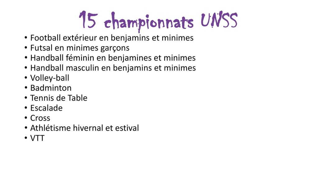 15 championnats UNSS Football extérieur en benjamins et minimes