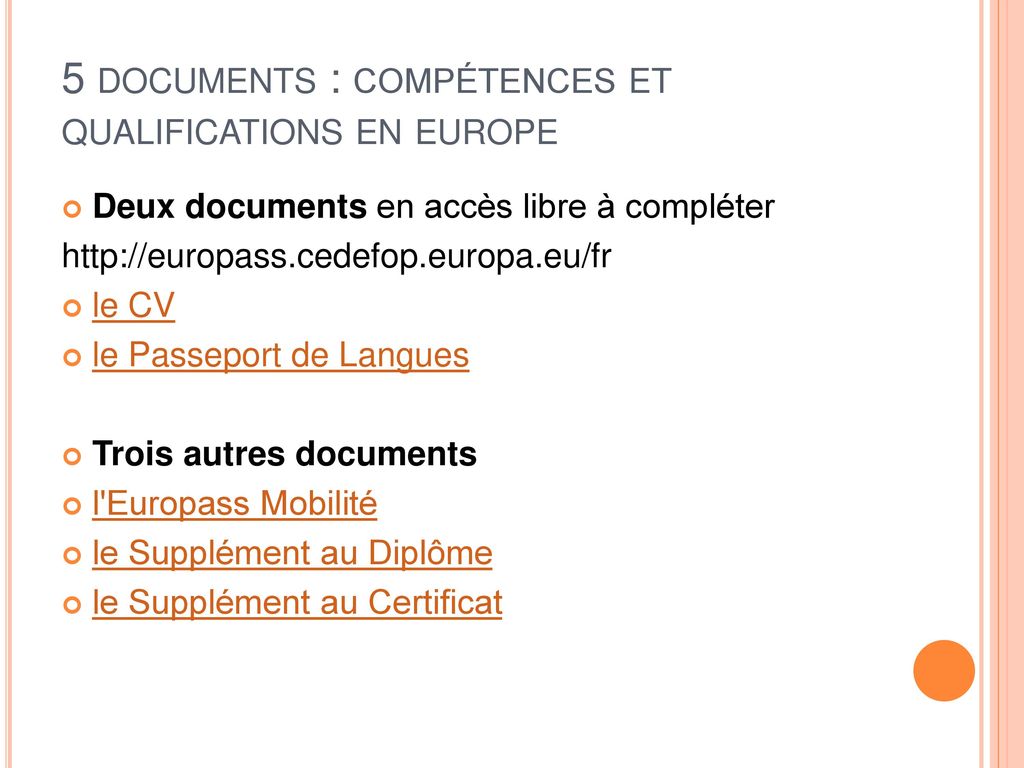 5 documents : compétences et qualifications en europe