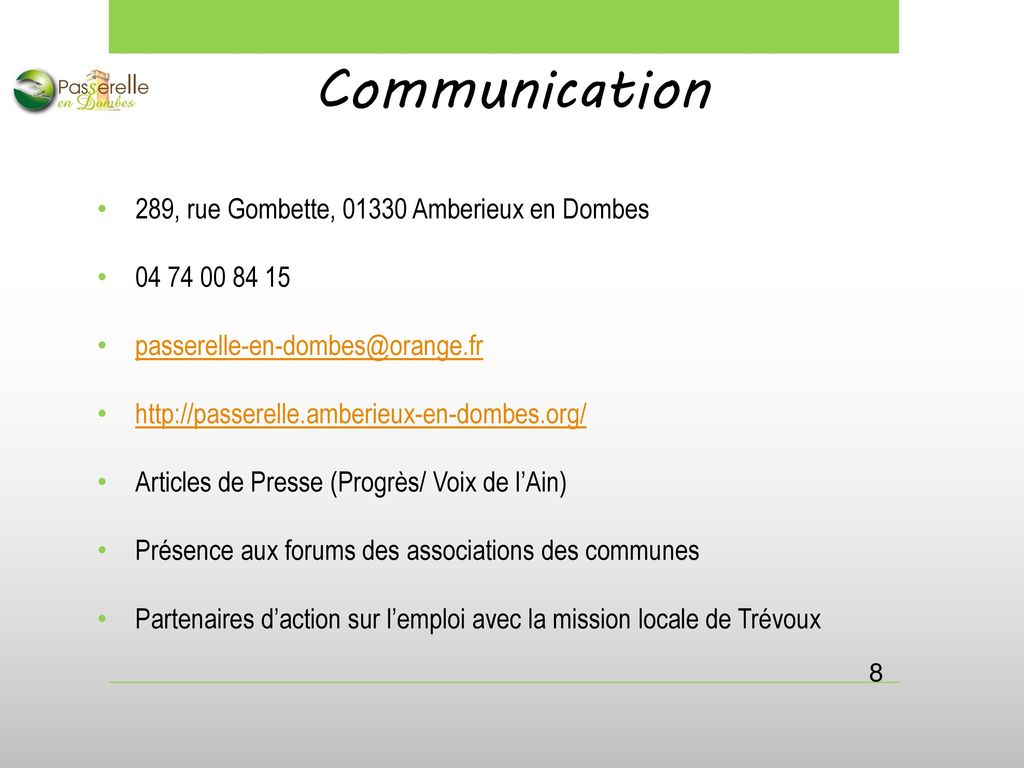 Communication 289, rue Gombette, Amberieux en Dombes