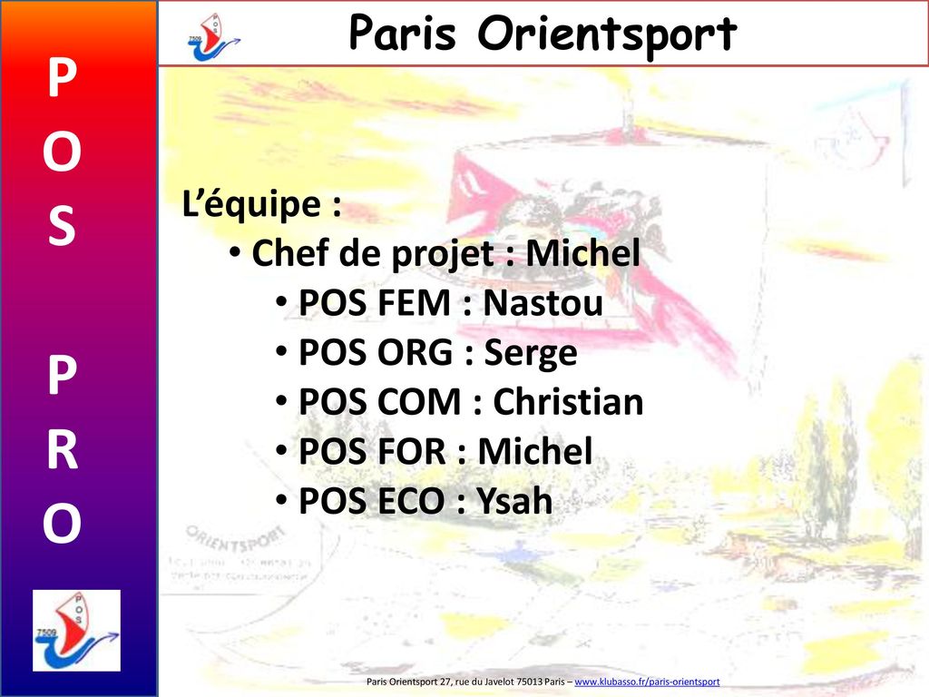 P O S R Paris Orientsport L’équipe : Chef de projet : Michel