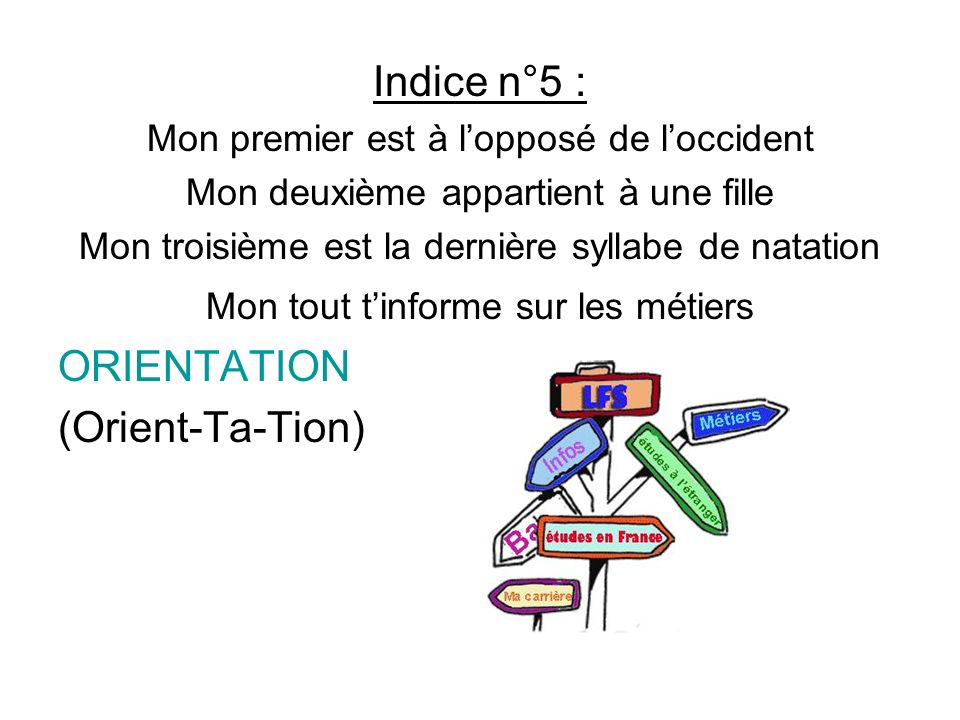 Indice n°5 : ORIENTATION (Orient-Ta-Tion)