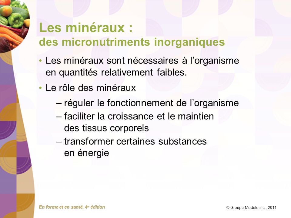 Les minéraux : des micronutriments inorganiques