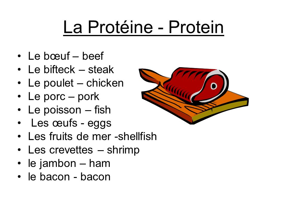 La Protéine - Protein Le bœuf – beef Le bifteck – steak