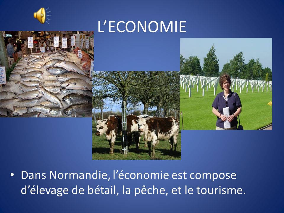 L’ECONOMIE Dans Normandie, l’économie est compose d’élevage de bétail, la pêche, et le tourisme.
