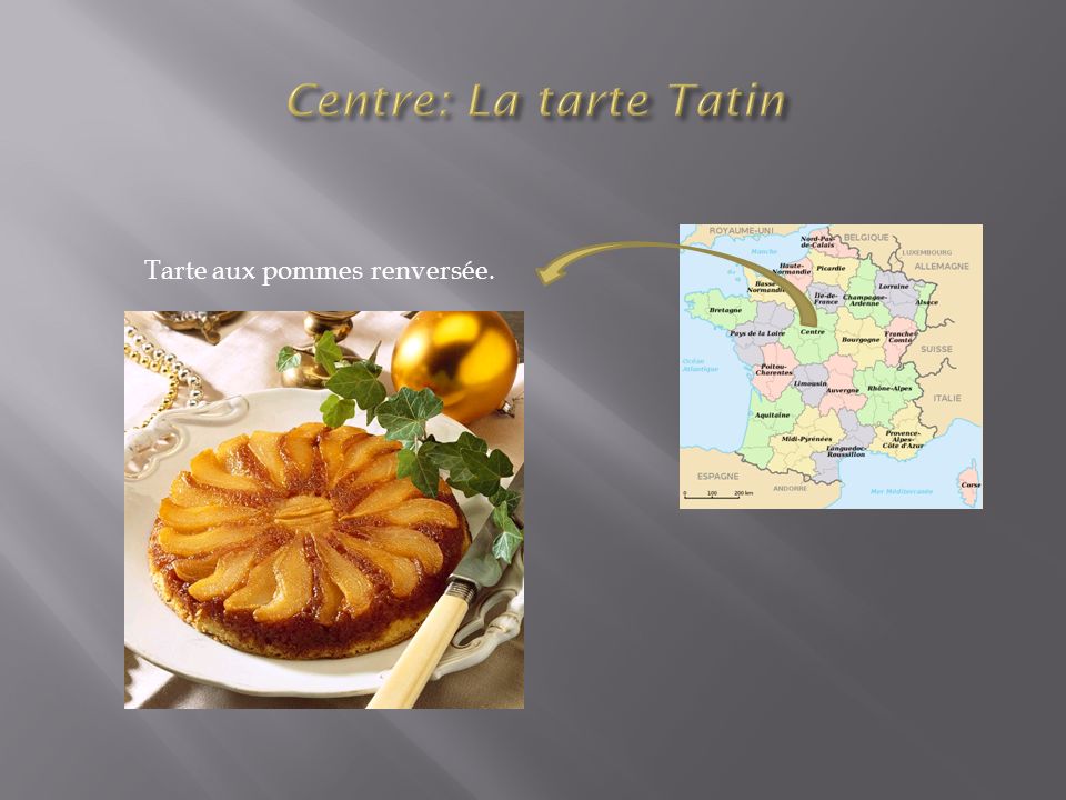 Centre: La tarte Tatin Tarte aux pommes renversée.