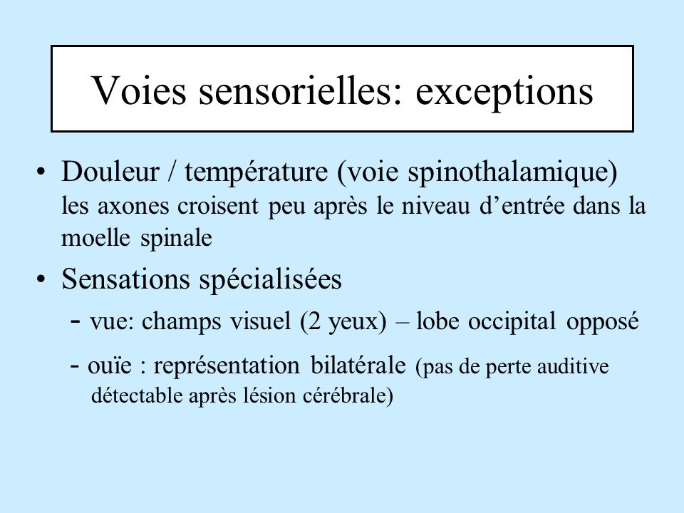 Voies sensorielles: exceptions