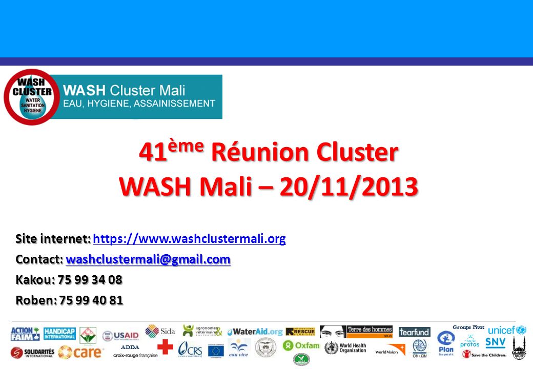 41ème Réunion Cluster WASH Mali – 20/11/2013