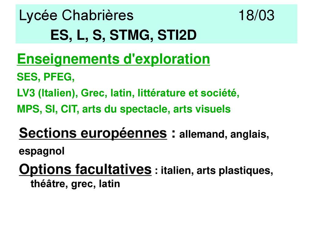 Lycée Chabrières 18/03 Enseignements d exploration