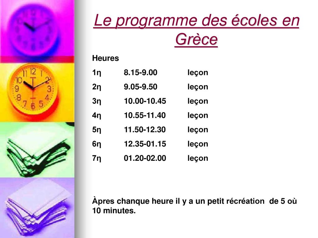 Le programme des écoles en Grèce