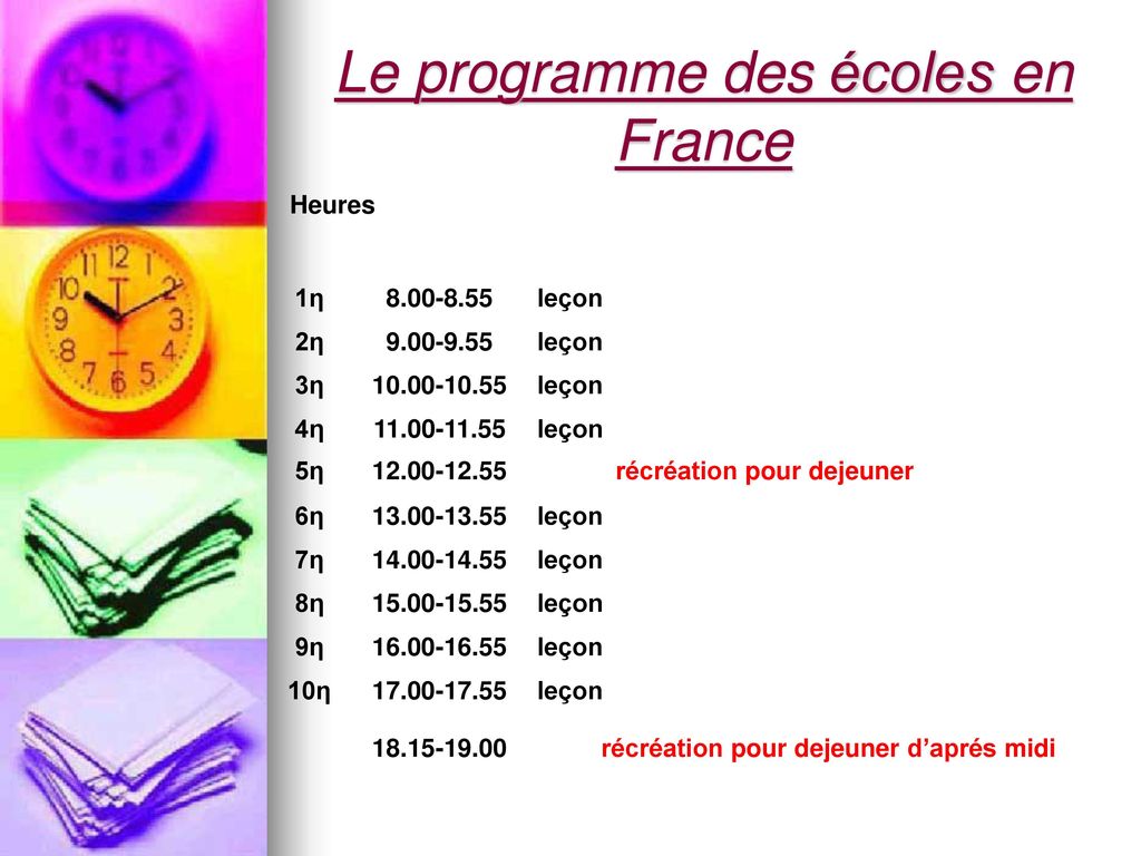 Le programme des écoles en France