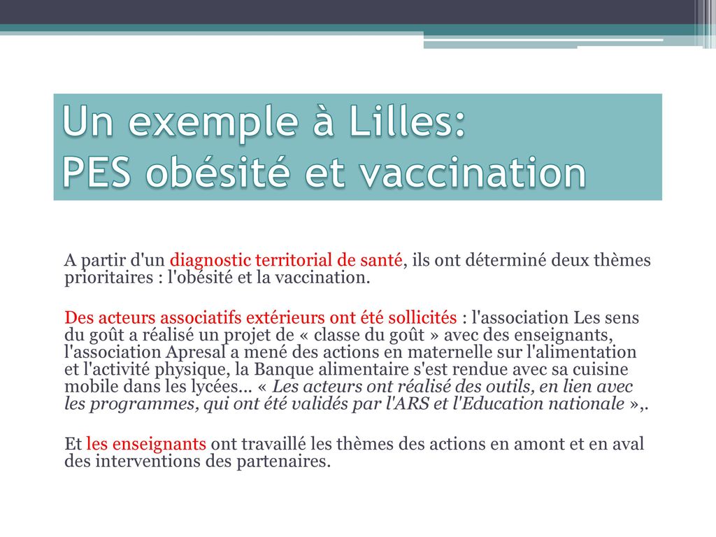 Un exemple à Lilles: PES obésité et vaccination