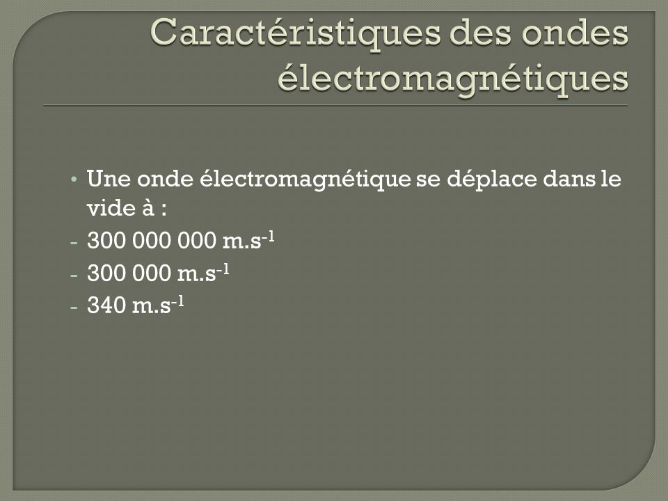 Caractéristiques des ondes électromagnétiques