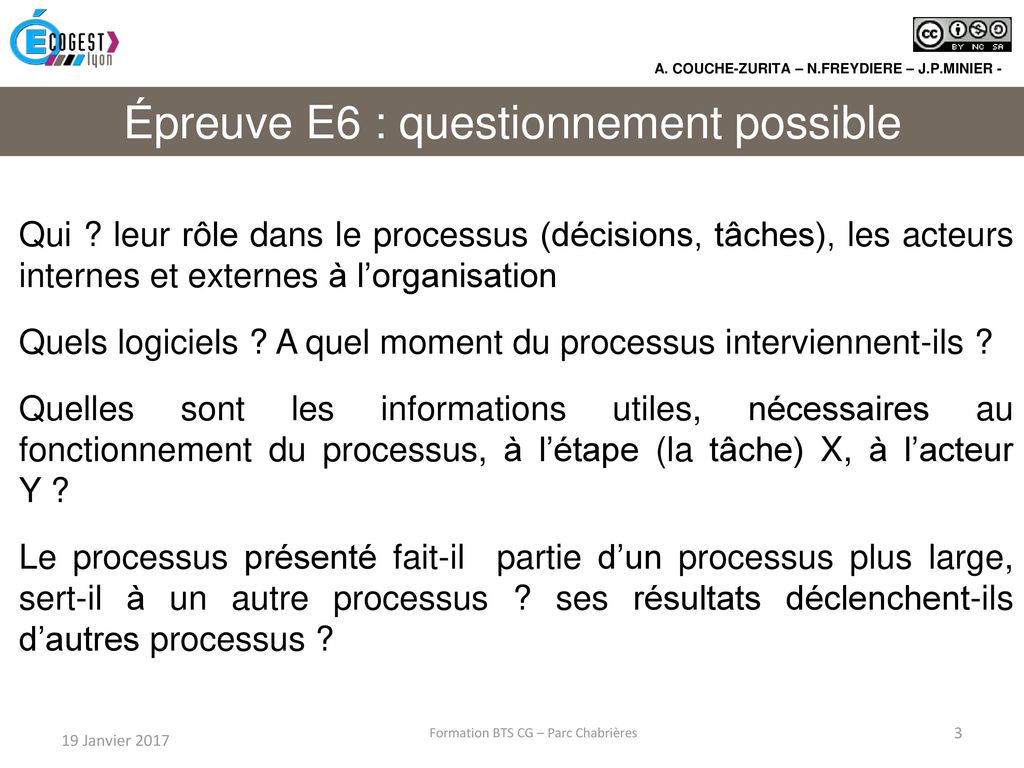 épreuve E6 : questionnement possible