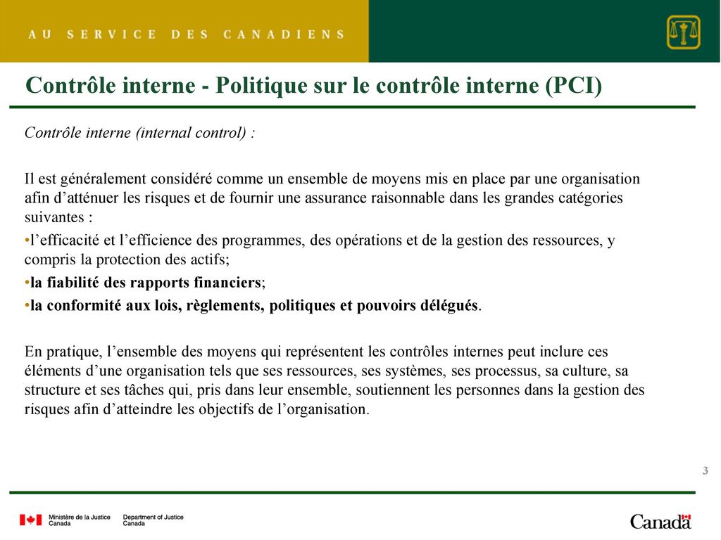 Contrôle interne - Politique sur le contrôle interne (PCI)