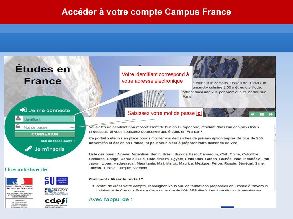 Accéder à votre compte Campus France