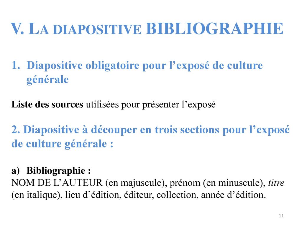 V. La diapositive BIBLIOGRAPHIE
