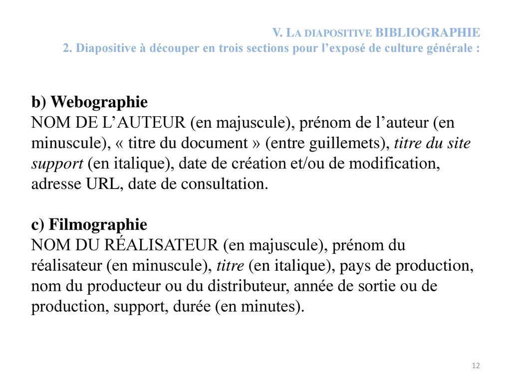 V. La diapositive BIBLIOGRAPHIE 2