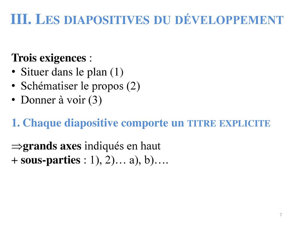 III. Les diapositives du développement