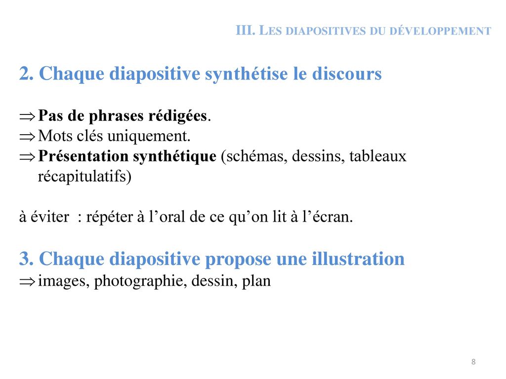 III. Les diapositives du développement
