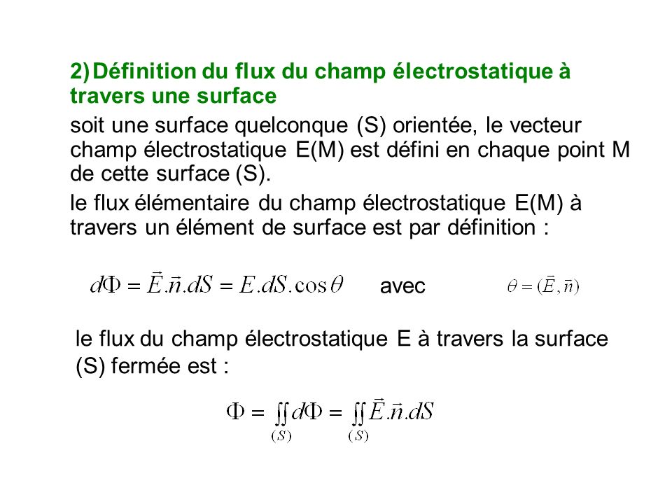 2) Définition du flux du champ électrostatique à travers une surface