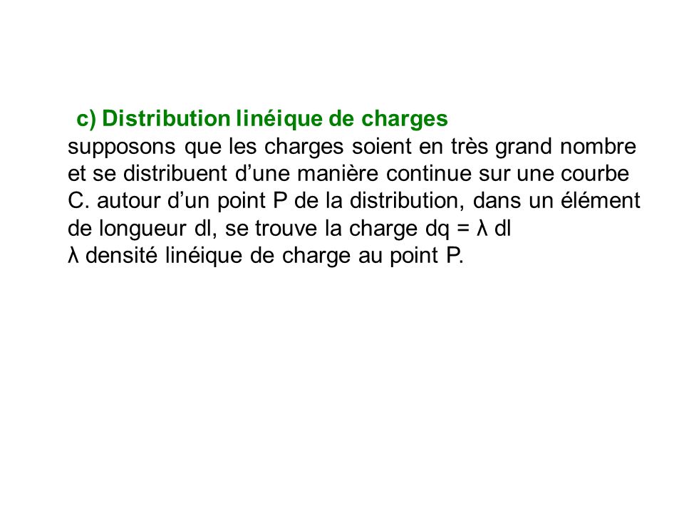 c) Distribution linéique de charges