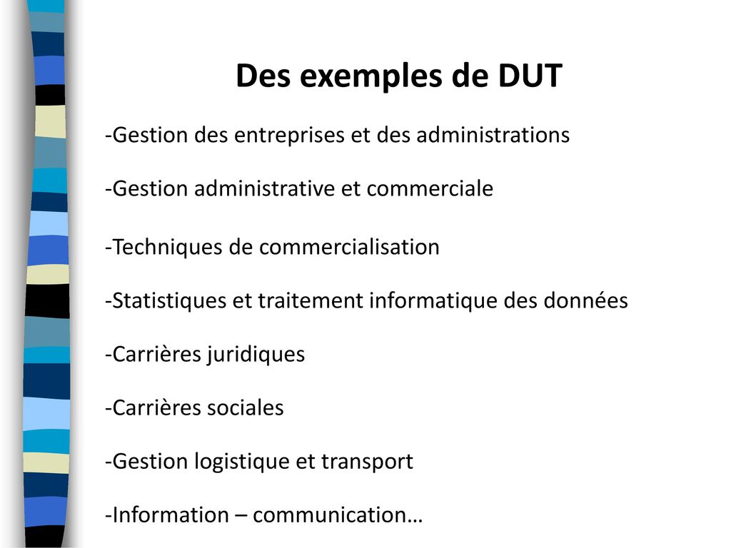 Des exemples de DUT -Gestion des entreprises et des administrations