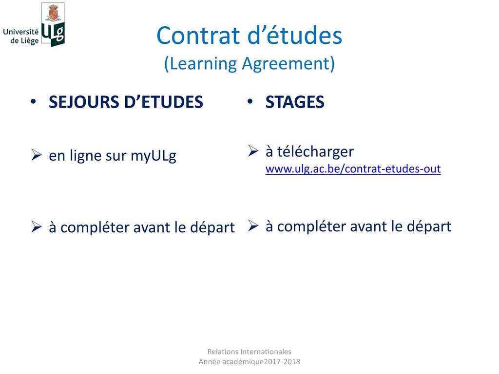 Contrat d’études (Learning Agreement)