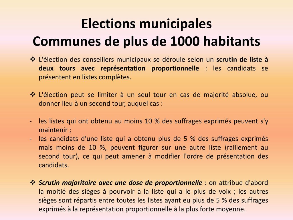 Elections municipales Communes de plus de 1000 habitants