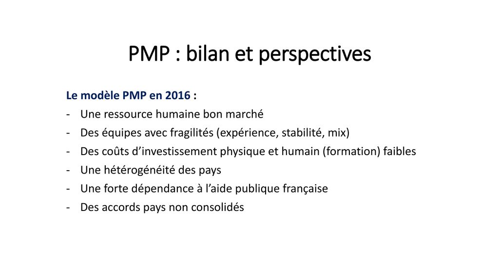 PMP : bilan et perspectives