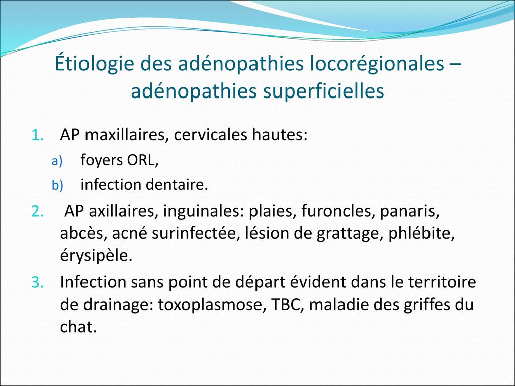 Étiologie des adénopathies locorégionales – adénopathies superficielles