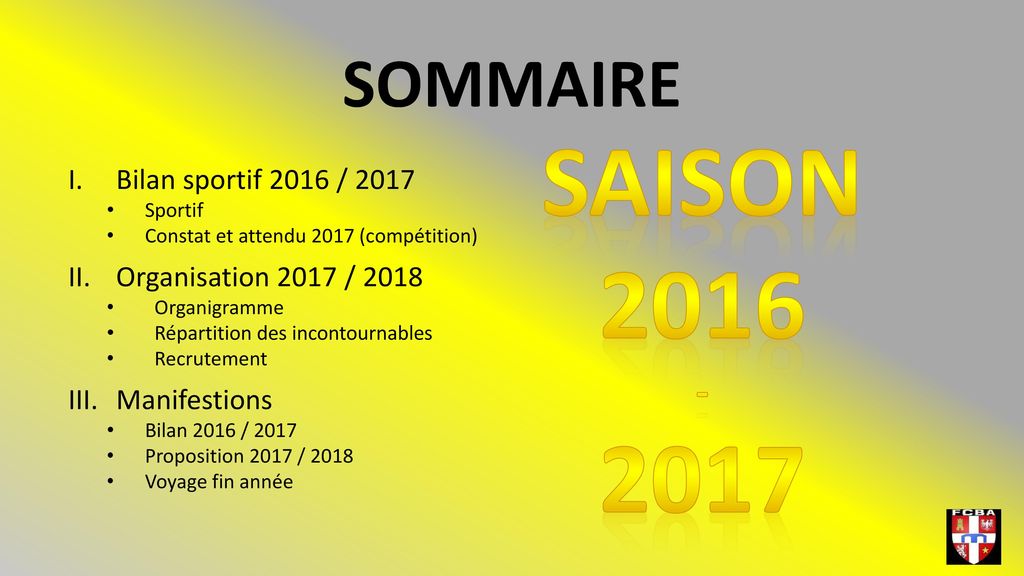 Saison SOMMAIRE - Bilan sportif 2016 / 2017
