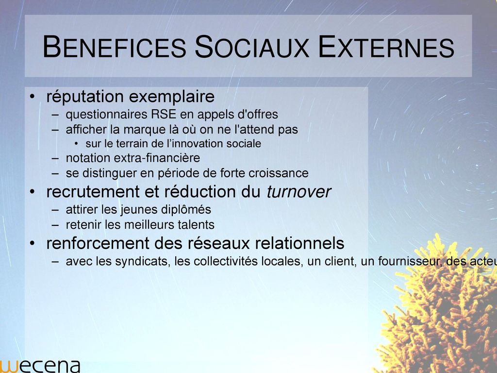 BENEFICES SOCIAUX EXTERNES